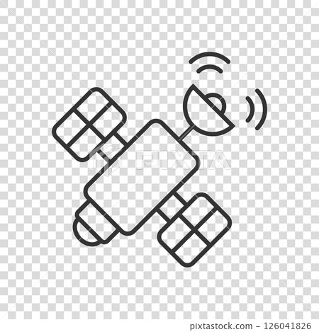 Satellite icon in flat style. Sputnik vector illustration on white isolated background. Space transport sign business concept. Satellite icon in flat style. Sputnik vector illustration on white isolated background. Space transport sign business concept. 126041826