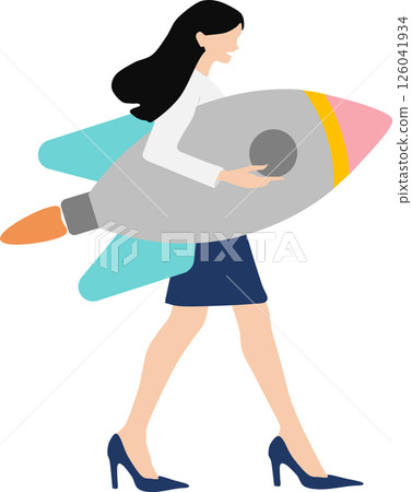 一位女商人拿著火箭的插圖 126041934