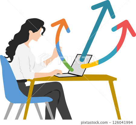 一名婦女在電腦上做副業的插圖 126041994