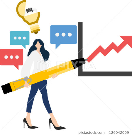 Illustration of a businesswoman analyzing data 126042009