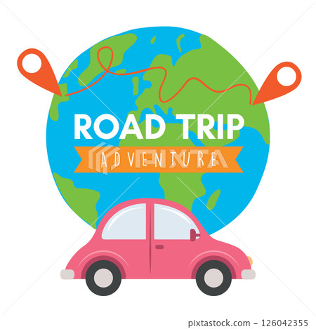 road trip adventure car drive around the world vector illustration 126042355