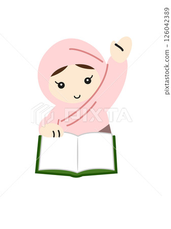 Girl wearing hijab raising hand Girl wearing hijab raising hand 126042389