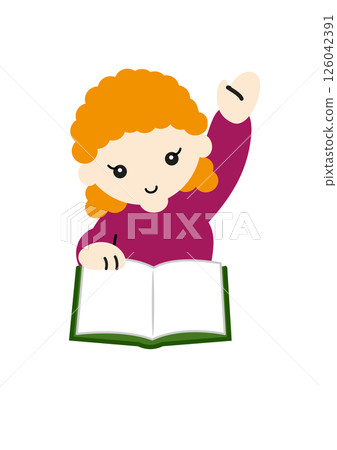Caucasian girl raising hand Caucasian girl raising hand 126042391
