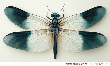 Detailed Illustration of a Dragonfly with Intricate Wing Patterns and Unique Color Gradients 126042503