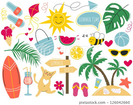 Hand drawn set illustrations on theme of summer beach holiday 126042660