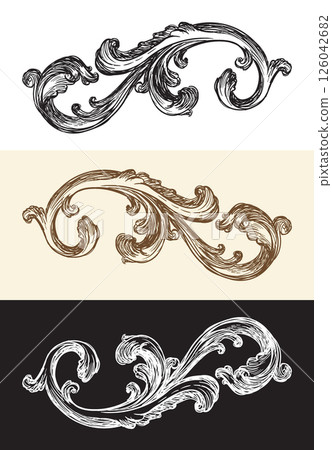 Three colors of same vintage hand drawing design element illustration 126042682