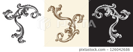 Three colors of vintage ornate design element illustration vector Three colors of vintage ornate design element illustration vector 126042686