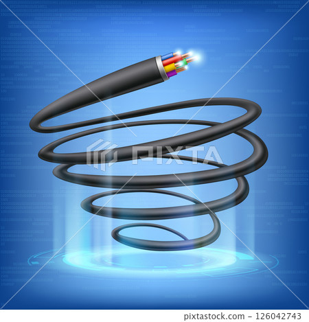 Electric or internet cable twisted into a spiral Electric or internet cable twisted into a spiral 126042743