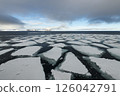Sea ice in the Barents Sea near Franz Josef Land in summer  126042791