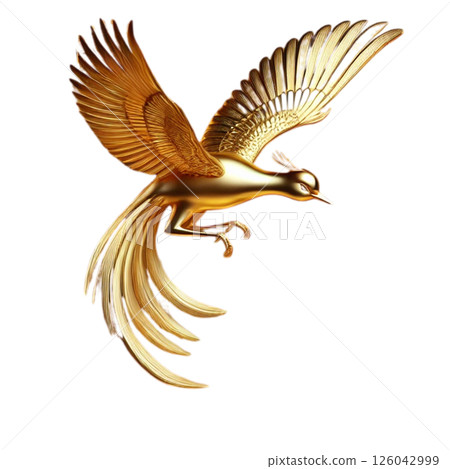 Dynamic golden flying bird digital illustration 126042999