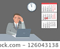 Businessman sad and thoughtful at table with laptop, job at night, 126043138