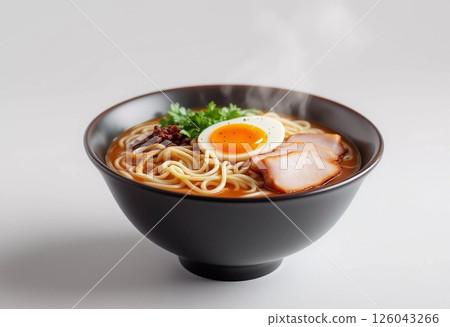Delicious Bowl of Ramen With Soft-Boiled Egg and Steamed Noodles. Generative AI 126043266