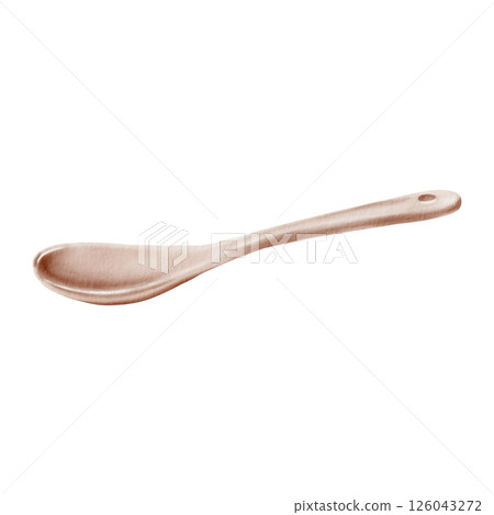 Ceramic dessert spoon peach minimalist watercolor painting, isolated on white. Handmade tableware art with warm pastel tones, perfect for packaging, branding or kitchen decor Ceramic dessert spoon peach minimalist watercolor painting, isolated on white. Handmade tableware art with warm pastel tones, perfect for packaging, branding or kitchen decor 126043272