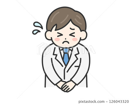 一位男醫生（線畫顏色）低頭道歉的插圖 126043320