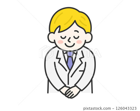 白人男醫生鞠躬的插圖(線條畫顏色) 白人男醫生鞠躬的插圖(線條畫顏色) 126043323