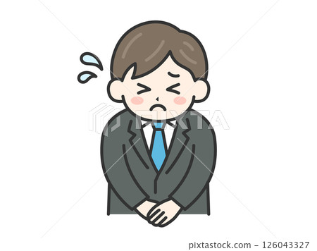 Illustration of a businessman bowing his head and apologizing (line drawing color) 126043327