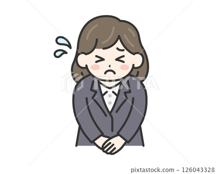 一位女商人（線條畫顏色）低頭道歉的插圖 126043328