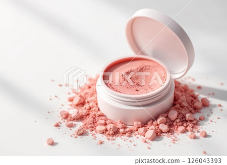 Soft Pink Pigment Spills From a Delicate Container on a Bright Surface. Generative AI Soft Pink Pigment Spills From a Delicate Container on a Bright Surface. Generative AI 126043393