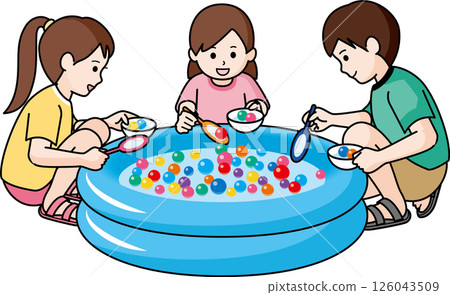 一個男孩和兩個女孩玩超級球 126043509