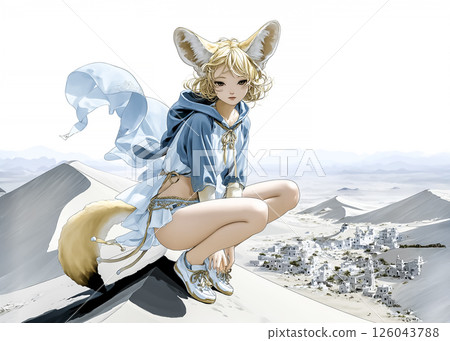 Illustration material of a fennec fairy climbing the desert 126043788