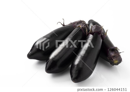 Eggplant served on a tray with a white background Eggplant served on a tray with a white background 126044151