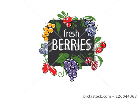Vector logo with painted fresh berries. Vector logo with painted fresh berries. 126044368