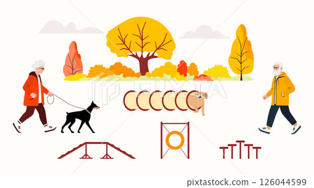 Retired people Walk Dog training Agility Activity 126044599