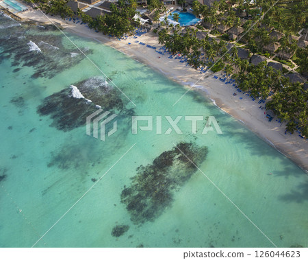 Nice view of turquoise sea at nice sunny day in Dominican republic 126044623