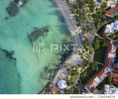 Birds view of turquoise sea at nice sunny day in Dominican republic 126044624
