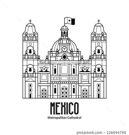 Mexico City Metropolitan Cathedral Line Icon 126044798