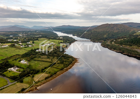 Aerial of the bridge over Gweebarra bay in County Donegal, Republic of Ireland 126044843
