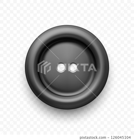Vector 3d Realistic Black Button. Round Button with Holes for Fashion. Button Illustration for Sewing Craft. Tailor Button Detail Clipart. Minimal Clothing Accessory for Garment or Fabric Design Vector 3d Realistic Black Button. Round Button with Holes for Fashion. Button Illustration for Sewing Craft. Tailor Button Detail Clipart. Minimal Clothing Accessory for Garment or Fabric Design 126045104