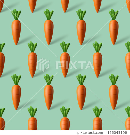 Vector Seamless Pattern With 3D Carrots. Organic Vegetable Wallpaper for Healthy Food Design, Farm Produce, Vegan Decor, Agriculture Background. Vitamin A Rich Ingredient, Gardening Illustration 126045106