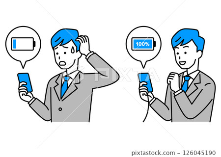 一位西裝筆挺的男士正在為智慧型手機充電 126045190