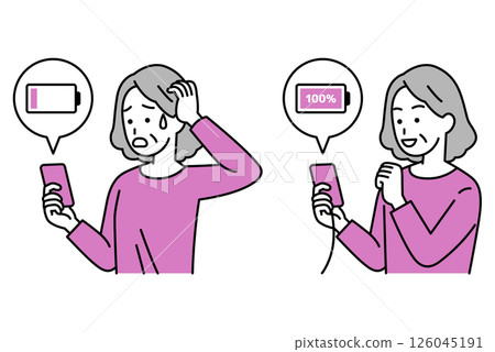 老年婦女為她的智慧型手機電池組充電 126045191