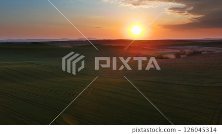 Sunset wavy hills with agricultural fields Sunset wavy hills with agricultural fields 126045314