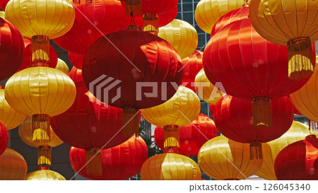 Vibrant red and yellow chinese lanterns Vibrant red and yellow chinese lanterns 126045340