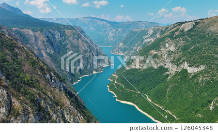 Piva river canyon aerial Montenegro 126045348
