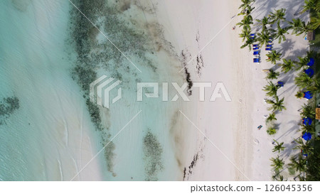 Aerial top view of beautiful tropical sandy beach 126045356