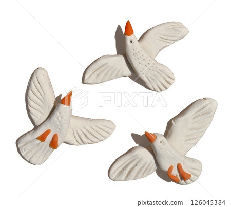 set of white cute seagull birds in flight made of plasticine set of white cute seagull birds in flight made of plasticine 126045384