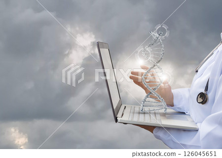 Doctor uses laptop for DNA research insights 126045651