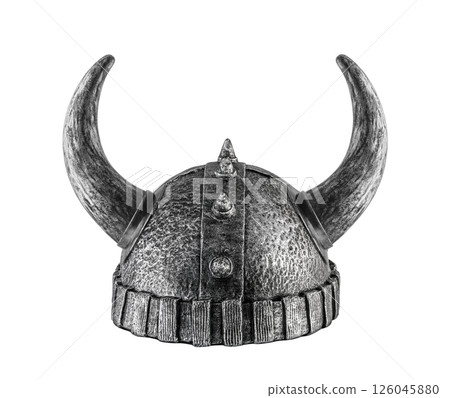 Viking helmet with long horns isolated on white background Viking helmet with long horns isolated on white background 126045880