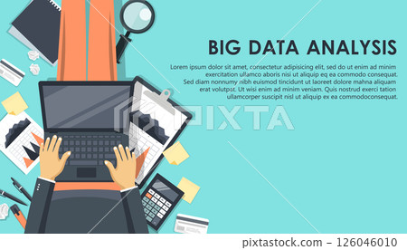 Business analysis and analytics concept. Modern flat design concept of web page design for website and mobile website. Big data analysis. Flat vector illustration	 126046010