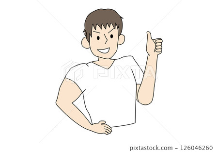 Illustration of a handsome macho man making a GOOD pose with his hands 126046260