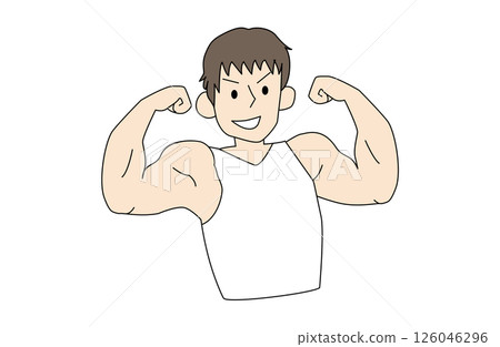 一位英俊的男子漢擺出肌肉發達的姿勢的插圖 一位英俊的男子漢擺出肌肉發達的姿勢的插圖 126046296