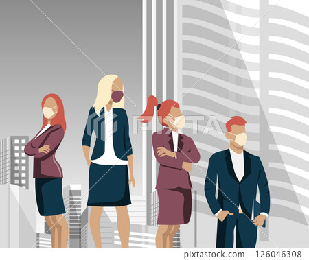 Coronavirus pandemic. Concept of coronavirus quarantine vector illustration. Novel coronavirus (2019-nCoV), business people in white medical face mask. Seamless pattern. Flat vector illustration	 126046308