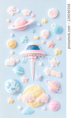 用紗線製作的柔和空間和不明飛行物的可愛插圖 126046508