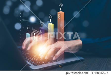 Working Data Analytics and Data Management Systems and Metrics connected to corporate strategy database for Finance, Intelligence,  Business Analytics with Key Performance Indicators, social network   126046824