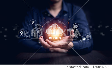 Man touching connect to data information on the Cloud Computing Technology Internet Storage Network Concept And a large database big data Through internet technology, Cloud sharing download and upload Man touching connect to data information on the Cloud Computing Technology Internet Storage Network Concept And a large database big data Through internet technology, Cloud sharing download and upload 126046928