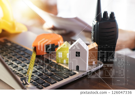 Industry 5.0 concept, construction design, construction site engineer, construction industry and design Industry 5.0 concept, construction design, construction site engineer, construction industry and design 126047336